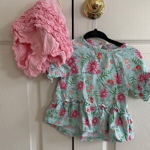 Ruffle Butts Floral Kids Top - Pink and Blue